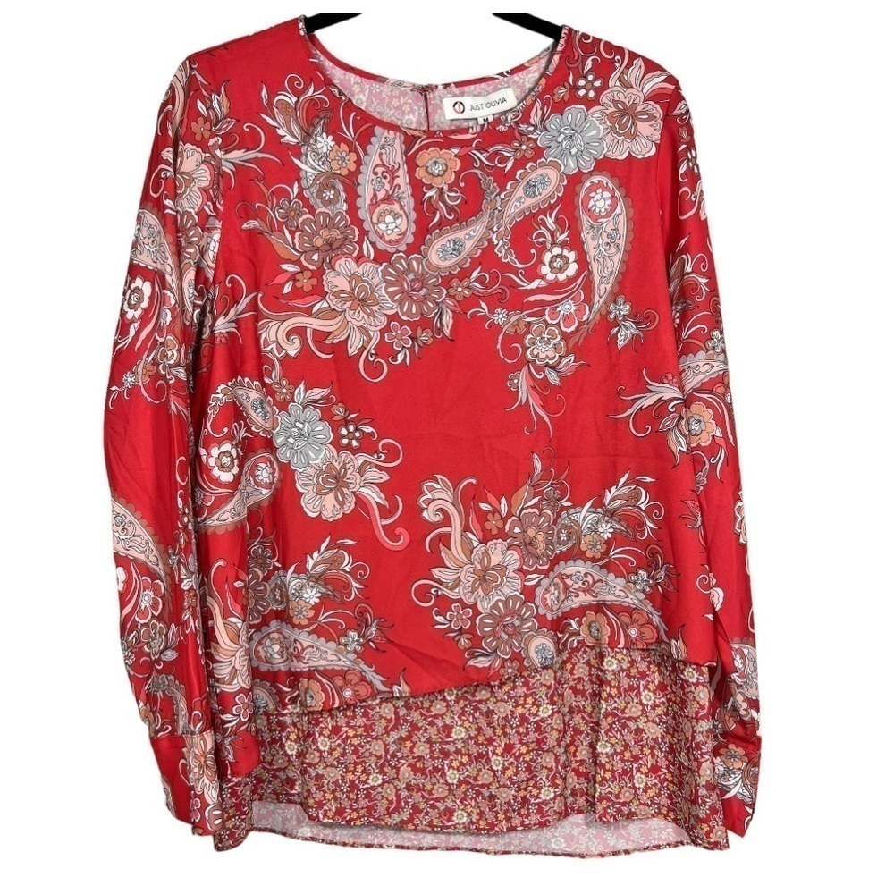 NWT Just Olivia Long‎ Sleeved Mixed Print Paisley Floral Tunic Top Size Medium